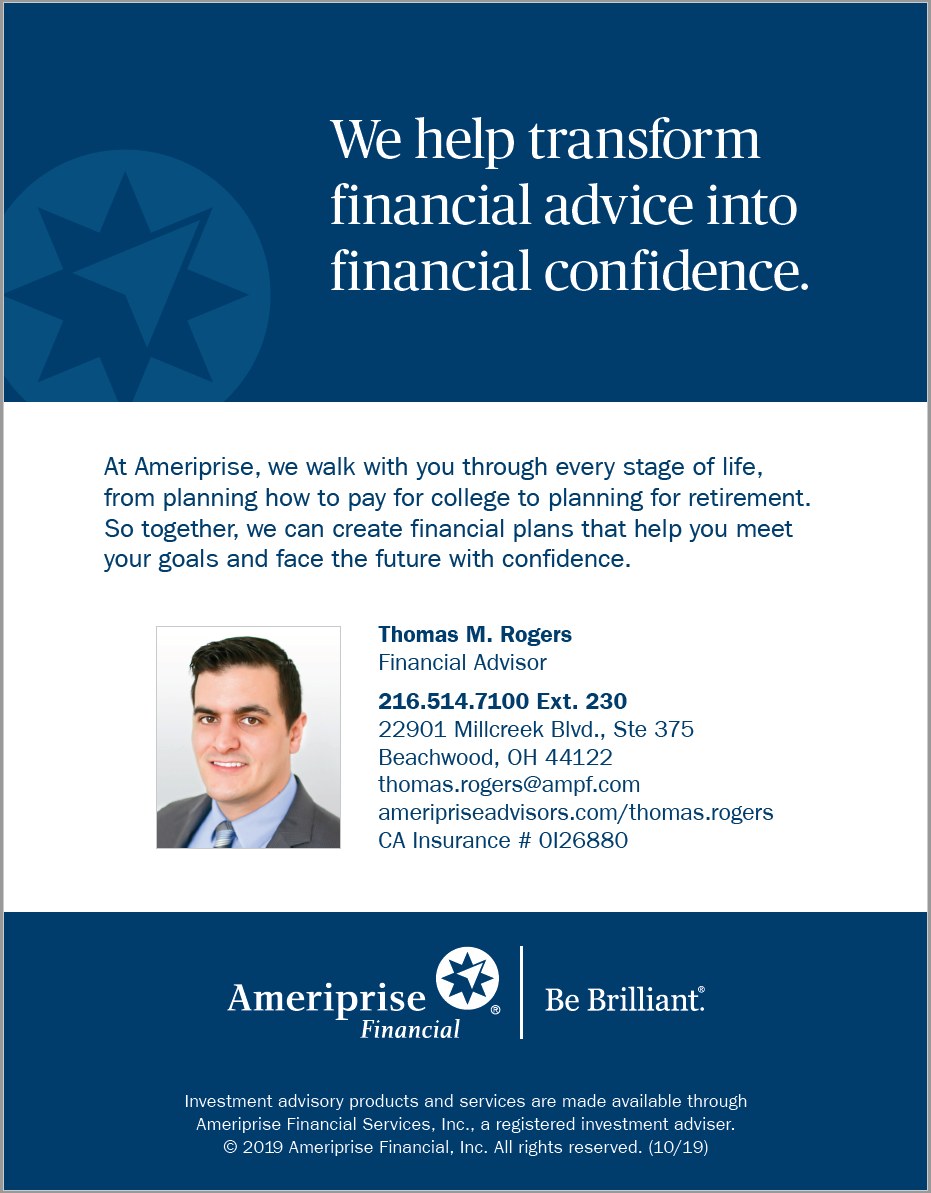 Ameriprise Financial Services and Thomas M. Rogers sponsor advertisement